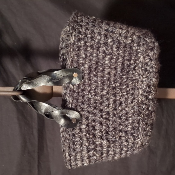 NEW! Handmade Wool Blend Mini Bucket Bag Braided Faux Leather Handles Charcoal - Picture 1 of 14